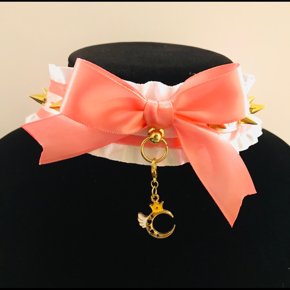 Pink Punk Rock gold spike goth witch Choker